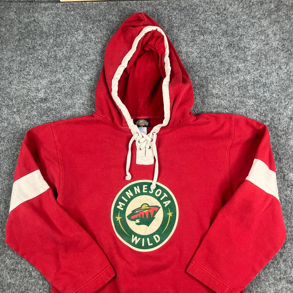 Old Time Hockey Hoodie Mens Size S Red‎ Minnesota Wild NHL Pullover Lace Koivu 9